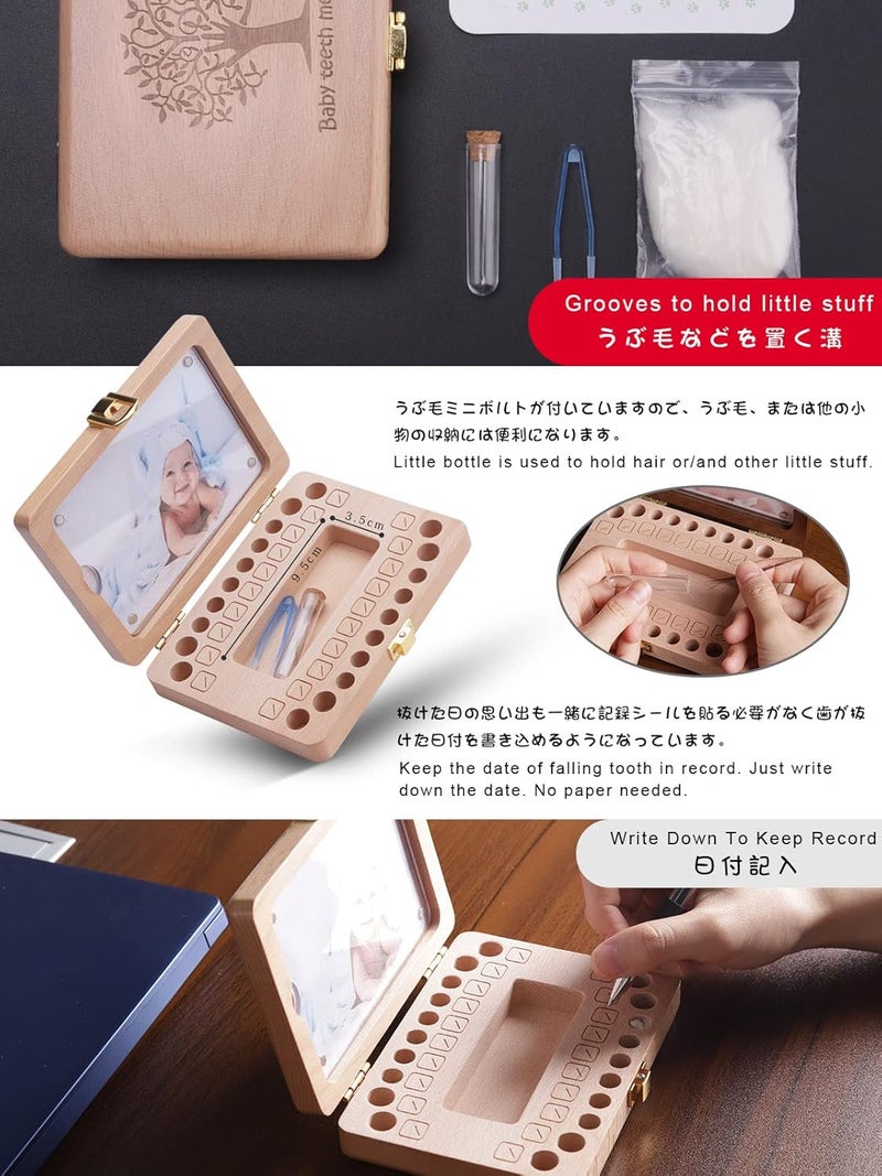 Yukidoke صندوق تذكار أسنان الأطفال الخشبي، حامل جنية الأسنان للأطفال، صندوق ذاكرة الأسنان المفقودة وأول خصلة - علبة تخزين أسنان مخصصة للصبيان والبنات بتصميم شجرة - Image 2